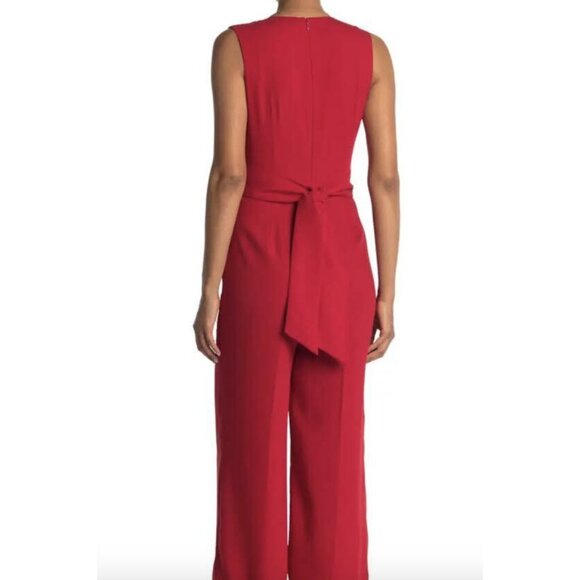 CLUB MONACO Tie Back V-Neck Jumpsuit in Tomato Red, Size 8 (NWT) - Picture 3 of 13